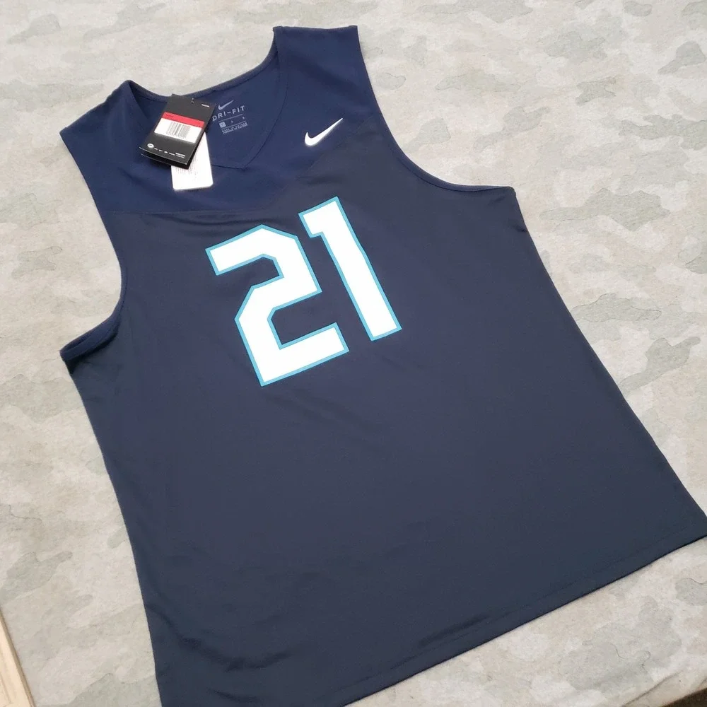 Nike Tigers Vapor Jersey Shirt Mens Large Blue #21 Dri-Fit Sleeveless